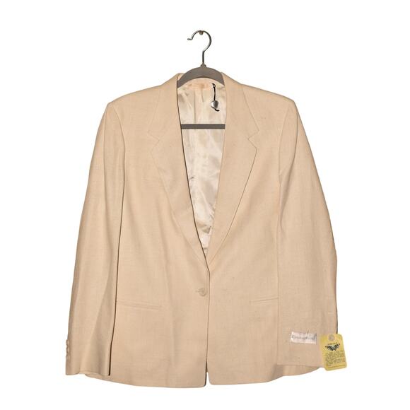CHRISTIAN BROOKS NEW $395 VTG Textured Silk Beige Blazer Skirt Suit Midi Size 12 - Picture 2 of 7